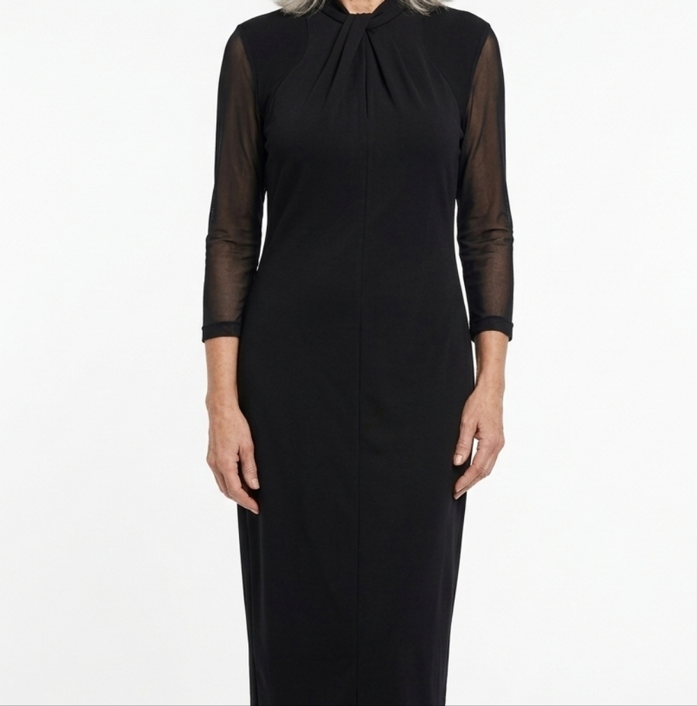Cato Est 1946 Form Fitting Knee Length Black Dress Sheer Sleeve Women's Size 12